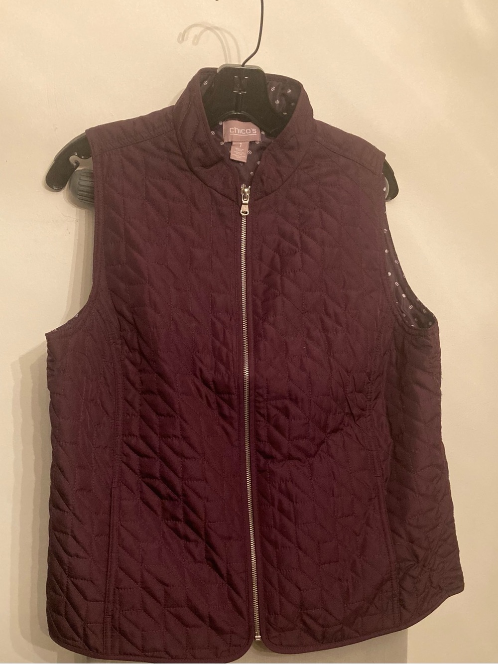 Chico's Quilted Zip-Front Vest in Plum Color
